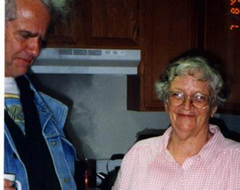 Me with Winibee in her kitchen, July 1999.  [16 kb]